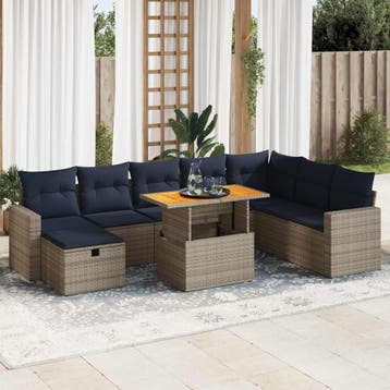 vidaXL 9-delige Loungeset met kussens poly rattan acacia, Verzenden, Nieuw, Loungeset
