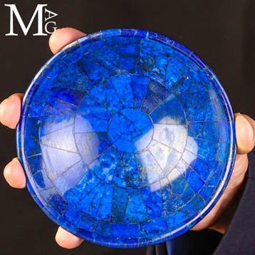 Gepolijste lapis lazuli-mozaïekkom met intense blauwe kleur