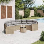 vidaXL Tuinbank met tafel en kussens halfrond poly rattan, Tuin en Terras, Verzenden, Nieuw, Rotan