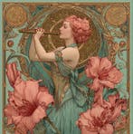 CREATIVE_HUB - Redhead flautist in Mucha style