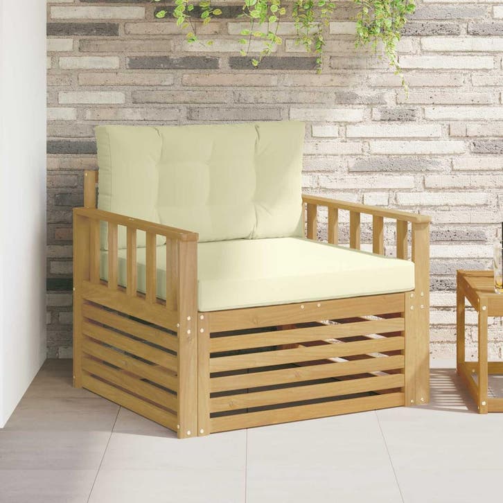 vidaXL Tuinbank Polyester Wit en crèmekleurig, Tuin en Terras, Tuinsets en Loungesets, Nieuw, Verzenden
