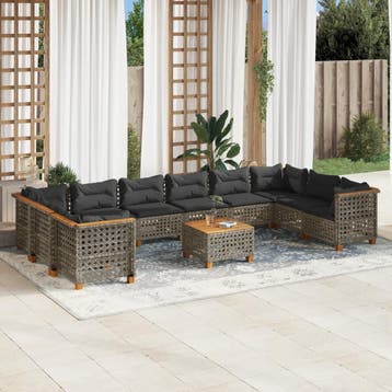 vidaXL 11-delige Loungeset met kussens poly rattan grijs, Verzenden, Nieuw, Loungeset
