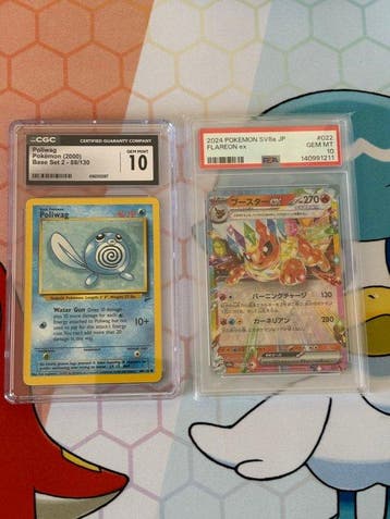 Pokémon - 2 Graded card - Poliwag, Flareon ex #022 / 88/130, Nieuw