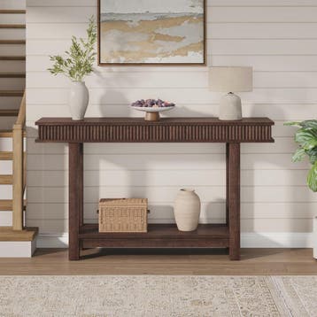 Smalle Console Tafel met Fluted Design en Plank - Houten Hal, Verzenden, Nieuw