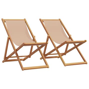 vidaXL Opklapbare stoelen, 2 stuks, taupekleurige stof en, Tuin en Terras, Tuinstoelen, Verzenden, Nieuw, Hout