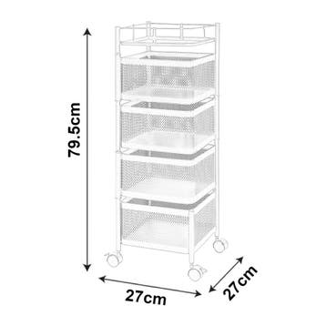 [en.casa] Keukentrolley Sunndal met 4 manden 79,5x27x27 cm w, Verzenden