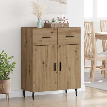 vidaXL Dressoir met lade Artisan Eiken 69,5 x 34 x 90 cm, Verzenden, Nieuw, Overige houtsoorten, Minder dan 50 cm