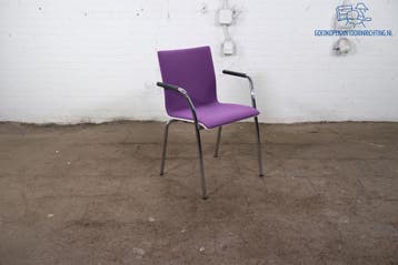 Tweedehands Casala kantinestoel paars gestoffeerd stapelbaar, Verzenden, Gebruikt, Overige materialen