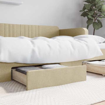 vidaXL Bedlades 2 st bewerkt hout en stof crèmekleurig, Verzenden, Nieuw, Crème, Hout