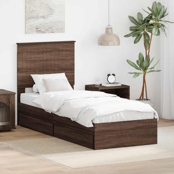 vidaXL Opslag bed met lade Bruin Eiken 75 x 190 cm Bewerkt, Verzenden, Nieuw, Bruin, Hout