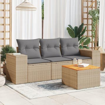 vidaXL 4-delige Loungeset met kussens poly rattan beige, Verzenden, Nieuw, 4 zitplaatsen, Loungeset