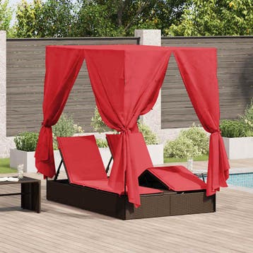 vidaXL Dubbele ligbed Rood poly rattan, Tuin en Terras, Verzenden, Nieuw
