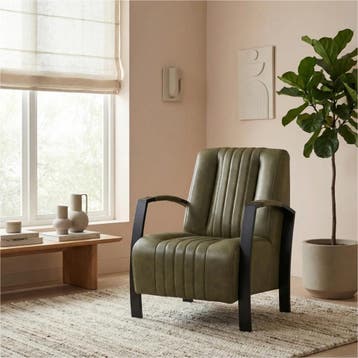 Leren fauteuil Glamour - Granada Moss (olijf/groen), Nieuw, Ophalen of Verzenden, 50 tot 75 cm, Industrieel, Modern, Retro