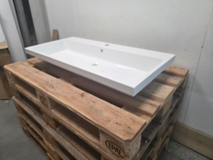 Wastafel 100 x 48 cm composiet glans wit – 1 kraangat, Doe-het-zelf en Verbouw, Sanitair, Bad, Nieuw, Ophalen of Verzenden