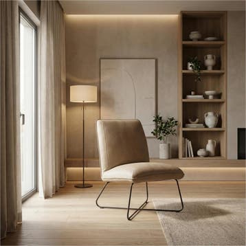 Leren fauteuil Less - Kenia Taupe (taupe/bruin), Industrieel, Modern, Scandinavisch, Nieuw, Ophalen of Verzenden, 50 tot 75 cm