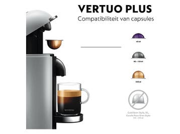 Krups -  Nespresso Vertuo Plus Capsulemachine Zilver, Verzenden, Nieuw, 1 kopje, Koffiepads en cups