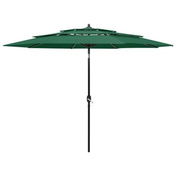 vidaXL Parasol 3-laags met aluminium paal 3 m groen, Verzenden, Nieuw, 3 tot 4 meter