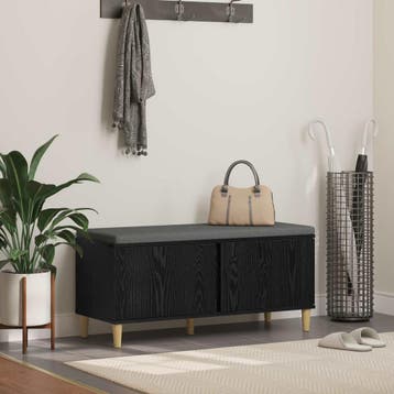 vidaXL Halbank met kussen met opslag Zwarte Eik 100 x 38 x, Verzenden, Nieuw