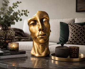 Beeld, statue head in gold bronze color - 50 cm - polyresin