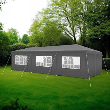 Paviljoen Miramas met 8 zijpanelen, waterdicht, 9x3m - grijs, Tuin en Terras, Partytenten, Verzenden, Nieuw