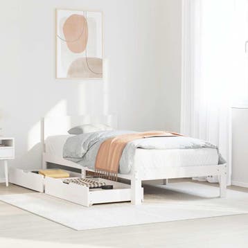 vidaXL Bedframe met lades massief grenenhout wit 90x200 cm, 90 cm, Eenpersoons, Verzenden, Wit