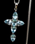 Topaas - Zilver, Ketting Croix de Haute Magie en Topaas