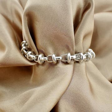 Zilveren fantasieschakel armband (Schakelarmband), Ophalen of Verzenden, Gebruikt, Overige kleuren, Zilver