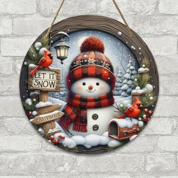 Kerst Sneeuwman Krans Decoratie 7.9" - Acryl Rond Hangend Or, Verzenden, Nieuw