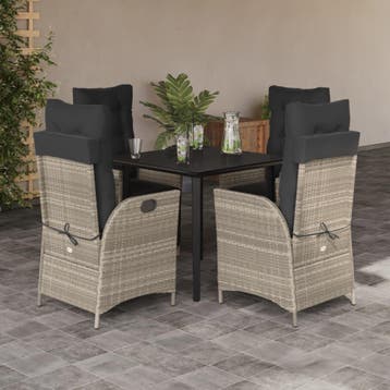 vidaXL 5-delige Tuinset met kussens poly rattan lichtgrijs, Verzenden, Nieuw, 4 zitplaatsen, Tuinset