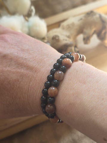Handgemaakte dubbele edelsteen armbanden - Bruin Agaat en, Nieuw