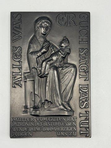 Reliëf, Mutter vom Guten Rat - 18 cm - Aardewerk, Antiek en Kunst
