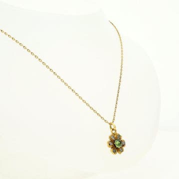 Ketting met hanger - 14 karaat Geel goud - Diamant, smaragd, Sieraden, Tassen en Uiterlijk, Antieke sieraden