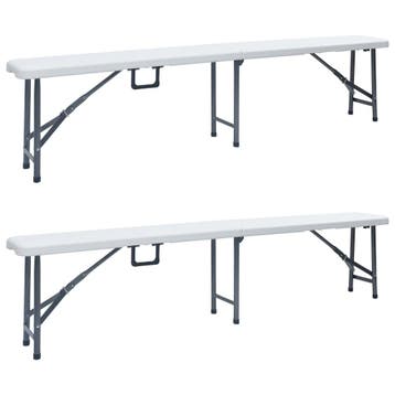 vidaXL Tuinbanken inklapbaar 2 st 180 cm HDPE wit, Verzenden, Nieuw, Metaal