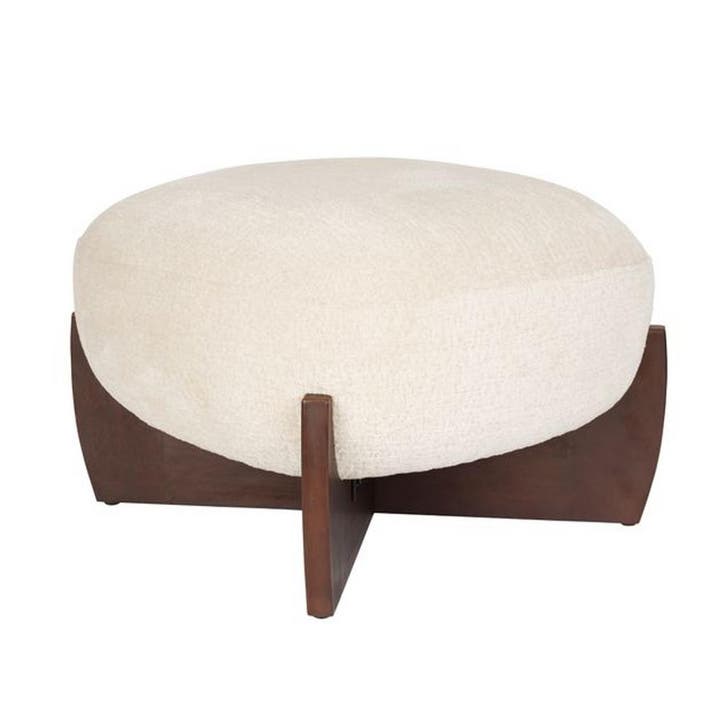 *WOONWINKEL* Dutchbone Emilius Retro Poef Beige Walnoot, Huis en Inrichting, Banken | Voetenbanken en Poefen, Nieuw, Stof, Verzenden