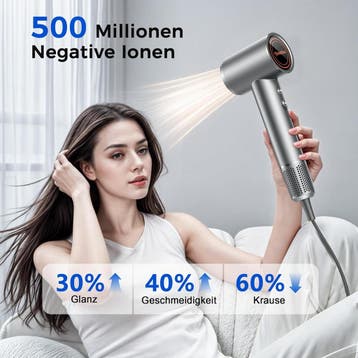 Fohn - Haardroger - Föhn met diffuser - 1500W - Zilver - Tee, Verzenden, Zo goed als nieuw