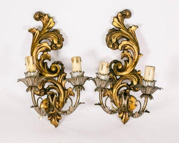 Wandkandelaar (2) - Paar Italiaanse wandlampen in Rococo /
