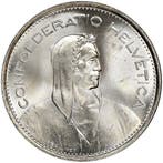 zilveren 5 Zwitserse Francs (1931-1969), Verzenden, Losse munt, Zilver