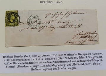 Saksen 1855 - Brief van Dresden naar Wittlage, Koninkrijk, Gestempeld