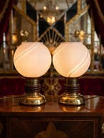 Tafellamp (2) - Metaal, Glas, Hout