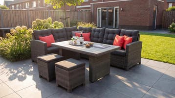 Las Palmas Hoekbank Loungeset – Dark Grey, Nieuw, Loungeset, Wicker, 7 zitplaatsen