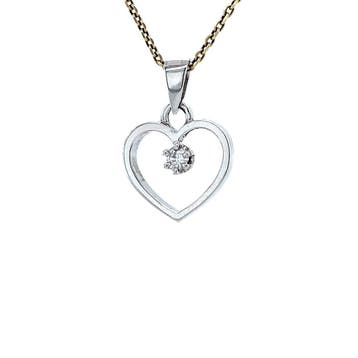 Witgouden hart hanger met diamant 18 karaat, Sieraden, Tassen en Uiterlijk, Kettinghangers, Verzenden, Zo goed als nieuw, Goud