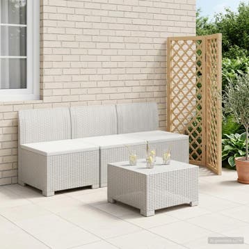vidaXL 3-zits Tuinbank in Rattan Look PP Wit, Tuin en Terras, Verzenden, Nieuw