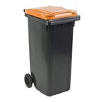 Afvalcontainer 140 liter grijs met oranje deksel, Kunststof, Nieuw, 40 liter of meer, Ophalen of Verzenden