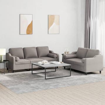 vidaXL 2-delige Loungeset met kussens stof taupe, Verzenden, 150 tot 200 cm, Nieuw, Stof