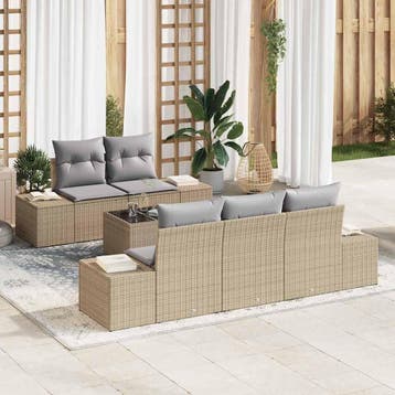 vidaXL Canapé de jardin Beige Rotin, Tissu, Verzenden, Nieuw, Rotan