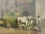 Ezio Moioli (1902-1981) - Carro trainato da buoi con figure