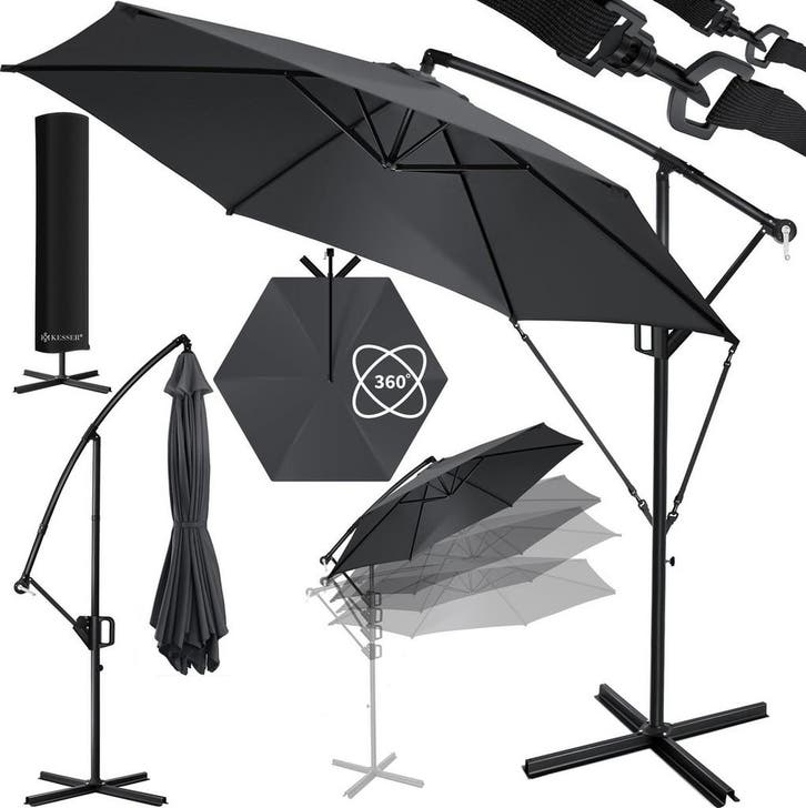 Zweefparasol met voet 300cm x 300cm - parasol 360°, Tuin en Terras, Tuinsets en Loungesets, Verzenden