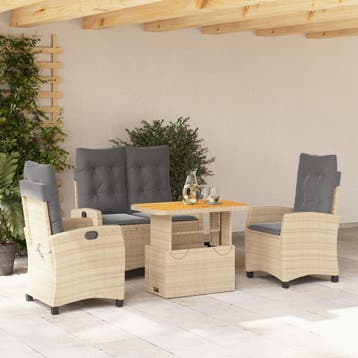 vidaXL 4-delige Tuinset met kussens poly rattan beige, Verzenden, Nieuw, Tuinset