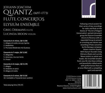 cd - elysium ensemble greg dikmans - JOHANN JOACHIM QUANT..., Verzenden, Zo goed als nieuw