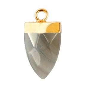 1 x Natuursteen pendel hangers tand Fossil grey-gold, Ophalen of Verzenden, Nieuw, Bedel